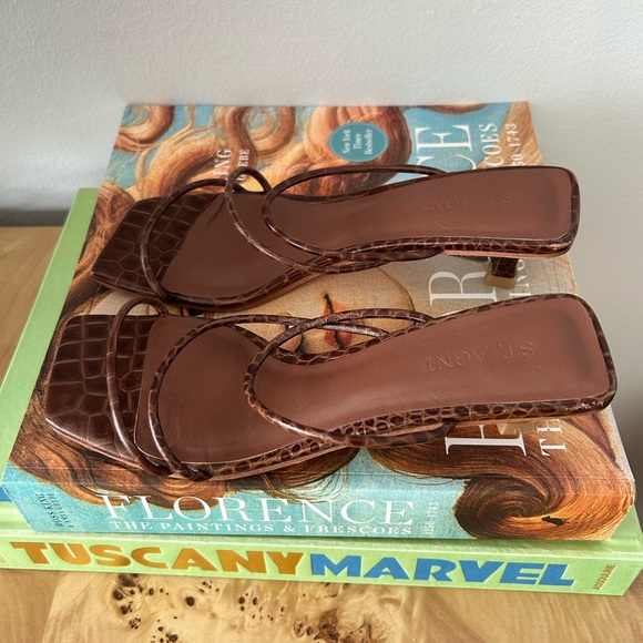 St. Agni Brown Croc-Embossed Heels - Picture 5 of 13